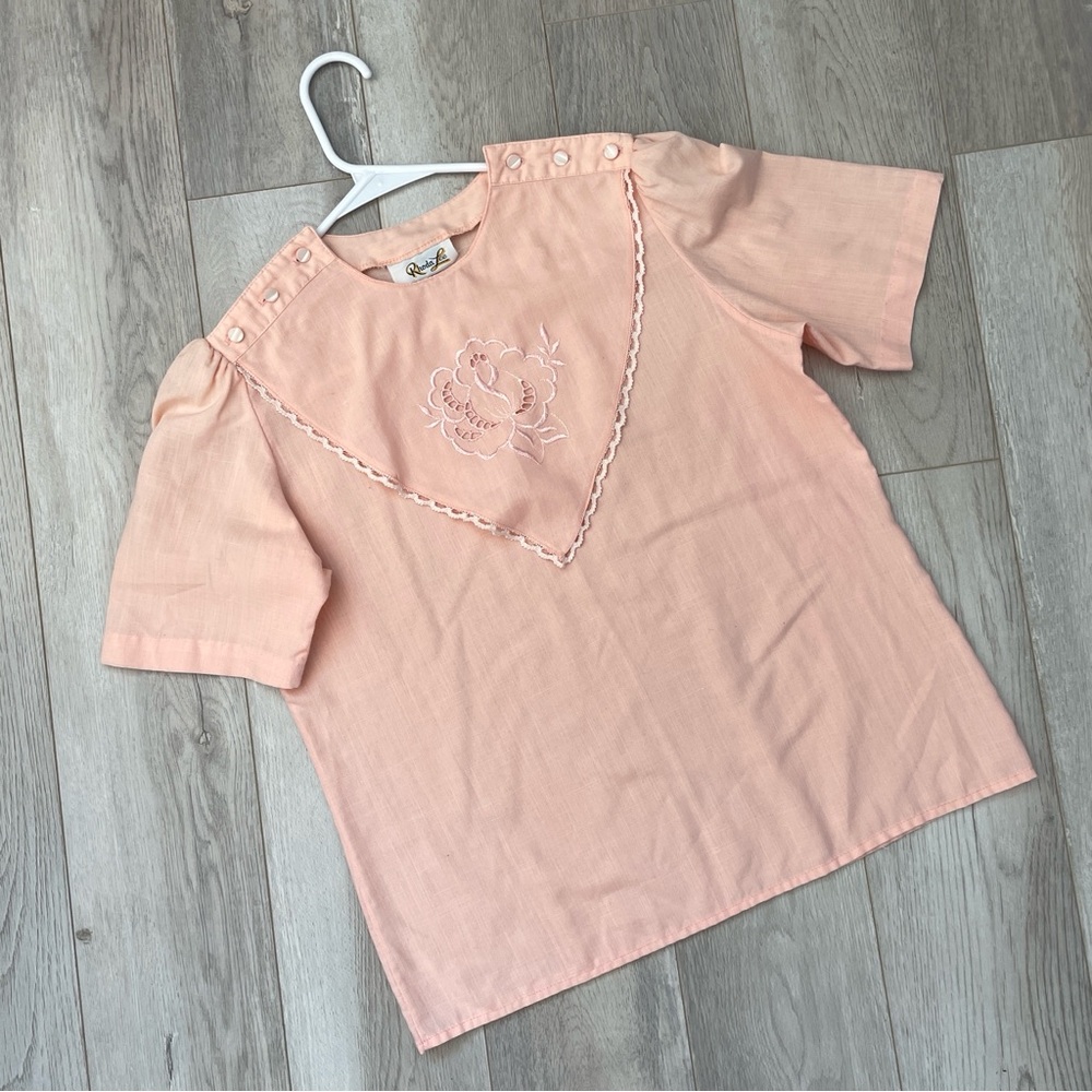 Cottagecore Embroidered Top rose bib womens Pink small vintage peasant romantic